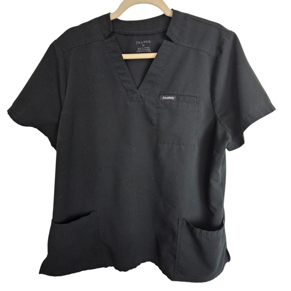 Jaanuu Scrubs Women XL Black Jaanuu Scrub Top Short Sleeve Scrub Top Workwear